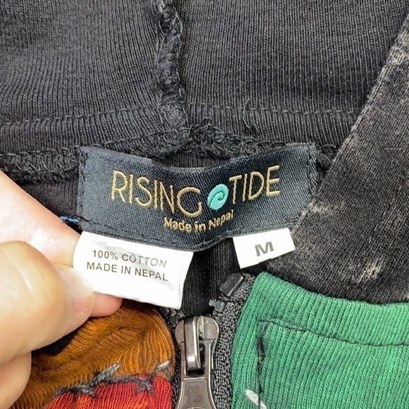 Rising Tide Boho Hippy Patchwork Hooded Full Zip Sweatshirt Size Medium - Picture 3 of 5